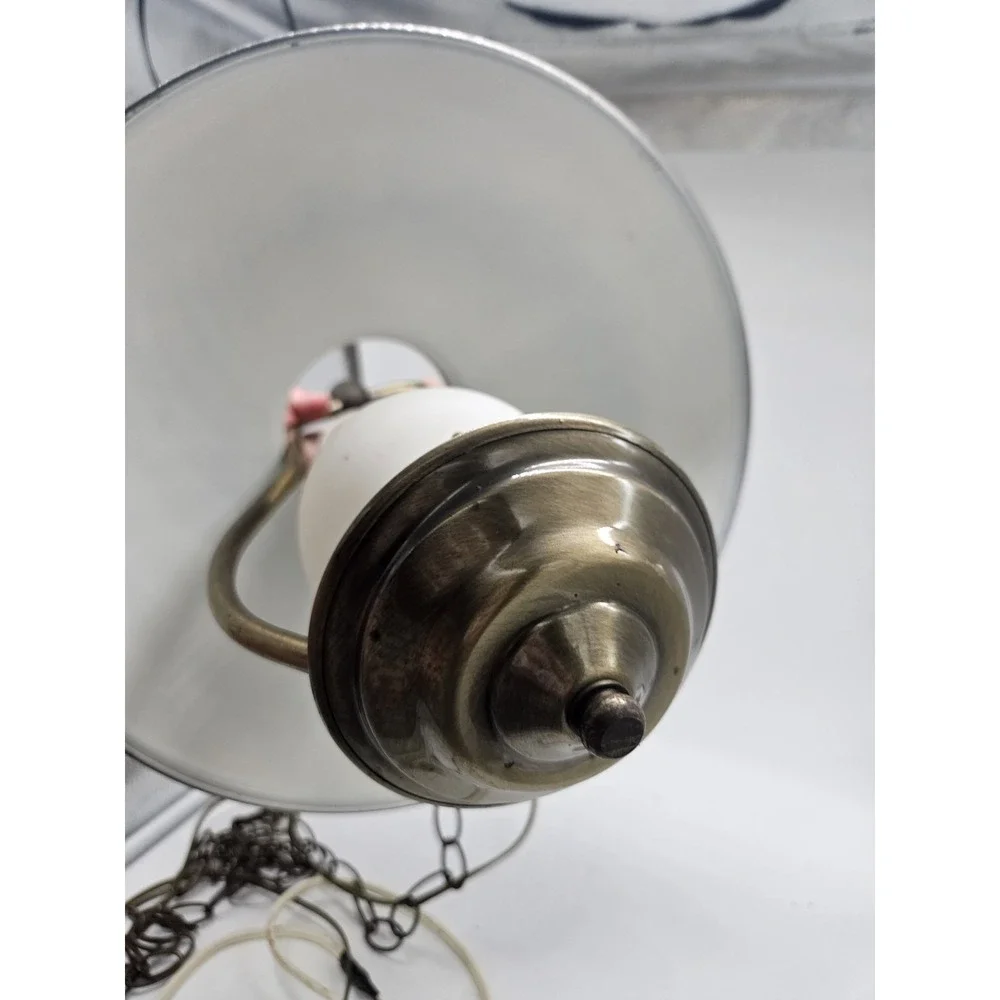 Vintage Hurricane Style Brass Tone Hanging Swag Lamp Light Fixture Works